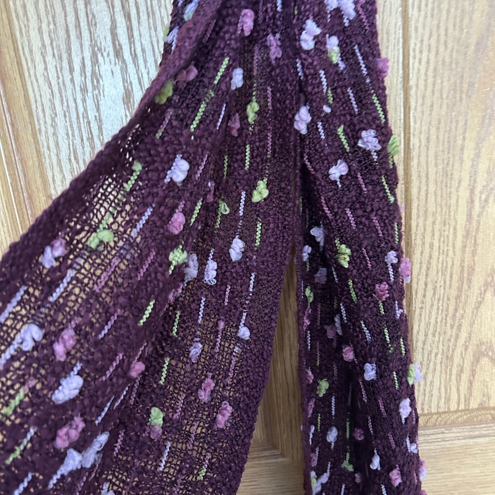 Burgundy Knit Scarf with Pink and Green Accents - Picture 2 of 3